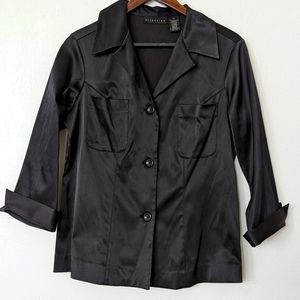 Beautiful Satin Women's black Blazer Size 12  heavy weight. 3/4 sleeves